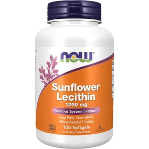 NOW Supplements, Sunflower Lecithin 1200 mg with Phosphatidyl Choline, 200 Softgels(100 Count (Pack of 1))