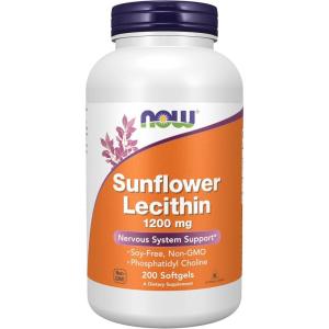 NOW Supplements, Sunflower Lecithin 1200 mg with Phosphatidyl Choline, 200 Softgels(200 Count (Pack of 1))