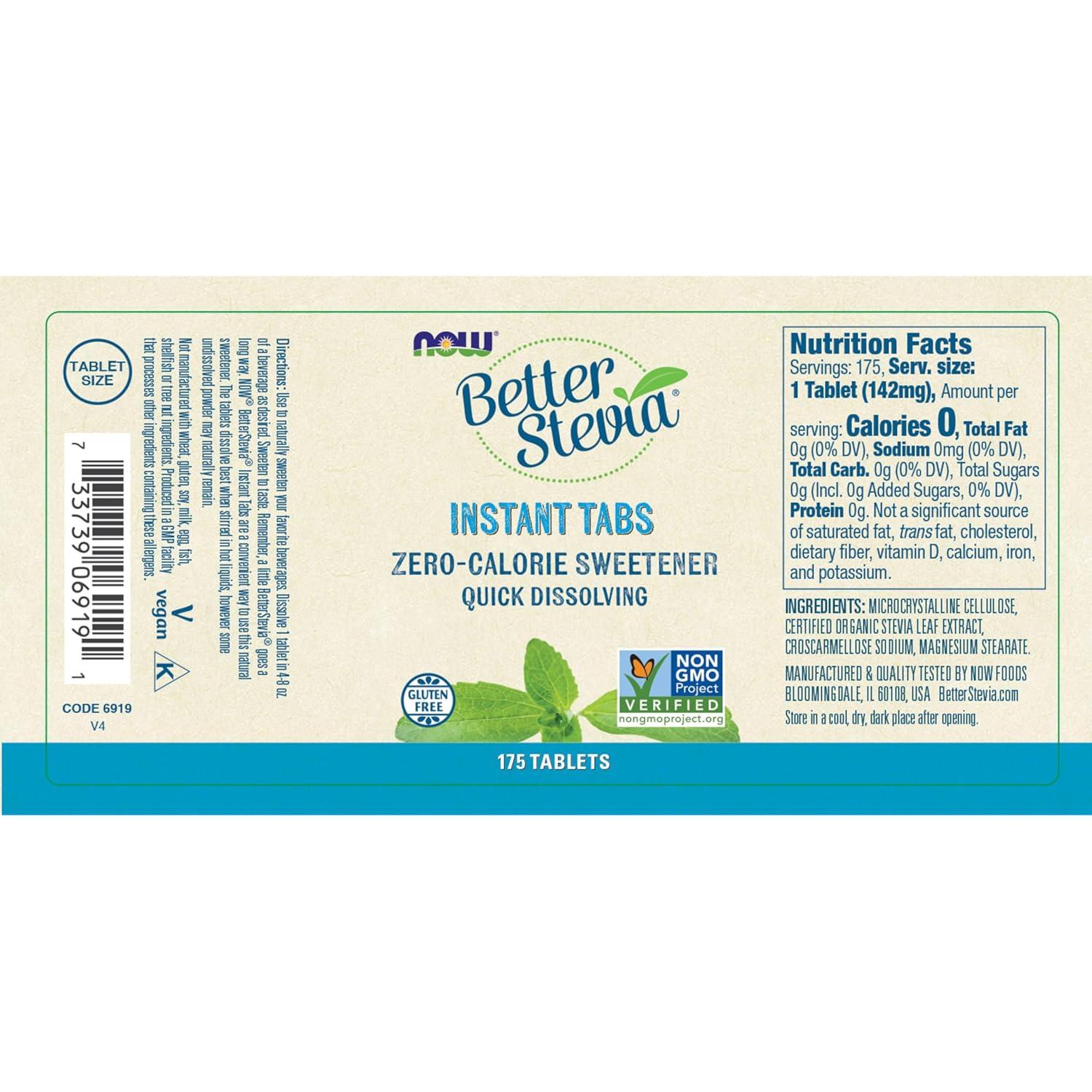 imageNOW Foods Better Stevia Instant Tabs ZeroCalorie Sweetener Certified NonGMO GlutenFree 175 Tablets175 Count Pack of 1