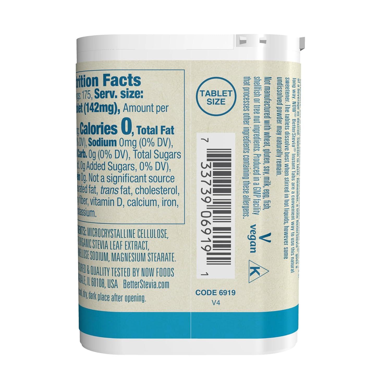 imageNOW Foods Better Stevia Instant Tabs ZeroCalorie Sweetener Certified NonGMO GlutenFree 175 Tablets175 Count Pack of 1