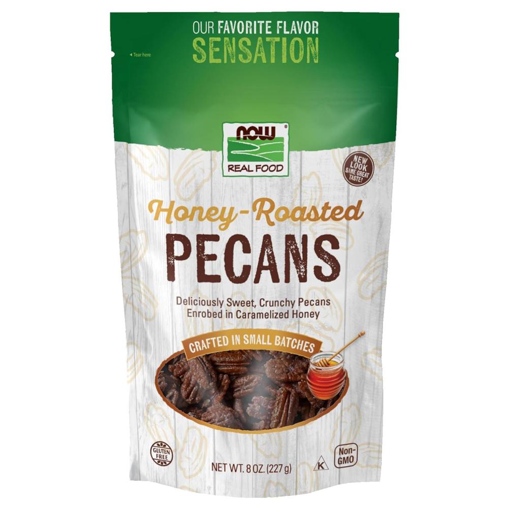 imageNOW Foods HoneyRoasted Pecans Flavor Sensations Sweet and Crunchy Pecans Fused with Caramelized Honey 8Ounce Packaging May Varyhoney