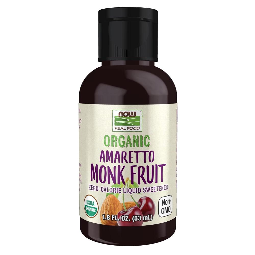imageNOW Foods Organic Liquid Monk Fruit ZeroCalorie Sweetener Caramel 18OunceAmaretto