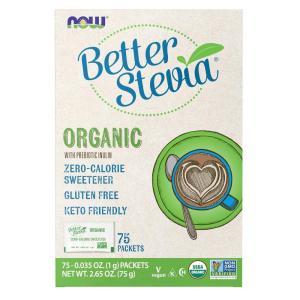 NOW Foods BetterStevia Organic Zero-Calorie Granulated Sweetener Packets, Keto Friendly, Suitable for Diabetics, No Erythritol, 75 Packets