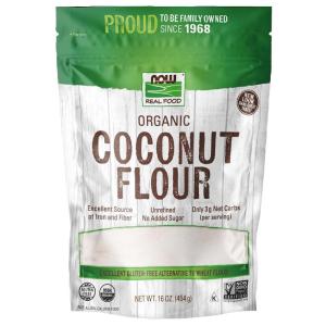 NOW Foods, Organic Coconut Flour, Unsweetened, Excelent Source of Fiber, No Added Sulfites, Certified Non-GMO, 16-Ounce (Packaging May Vary)(16 Ounce (Pack of 1))