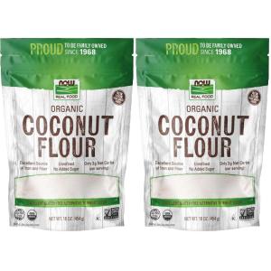 NOW Foods, Organic Coconut Flour, Unsweetened, Excelent Source of Fiber, No Added Sulfites, Certified Non-GMO, 16-Ounce (Packaging May Vary)(16 Ounce (Pack of 2))