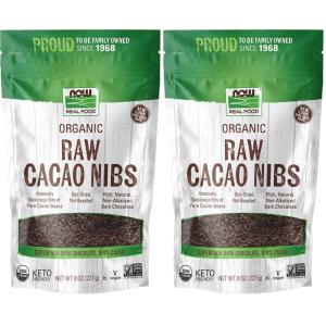 NOW Foods, Organic Raw Cacao Nibs, Rich, Pure Cacao Bean Bits, Dark Chocolate Flavor, Certified Non-GMO 8-Ounce (Packaging May Vary)(8 Ounce (Pack of 2))