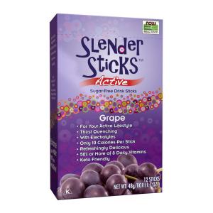 NOW Foods, Slender Sticks, Pomegranate Berry, 15 Calories Per Stick, Refreshingly Delicious, with Antioxidant Vitamins A,C, E, 12/Box(Grape Flavor)