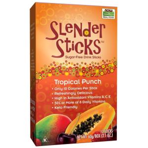 NOW Foods, Slender Sticks, Pomegranate Berry, 15 Calories Per Stick, Refreshingly Delicious, with Antioxidant Vitamins A,C, E, 12/Box(Tropical Punch)