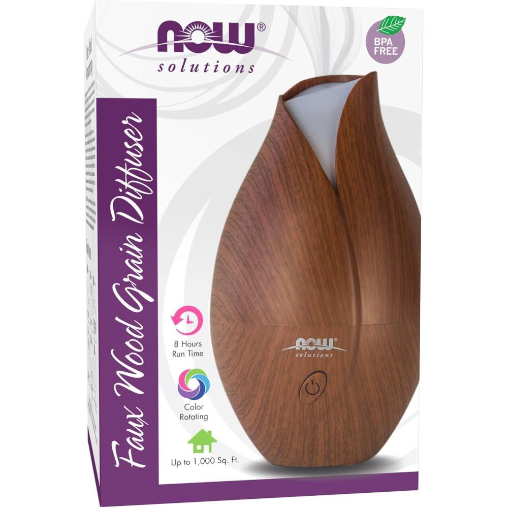imageNOW Foods Essential Oils Ultrasonic Faux Wood Aromatherapy Oil Diffuser Contemporary Design Extremely Quiet Heat Free Color Changing LED Diffuser