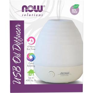 NOW Essential Oils, Ultrasonic USB Aromatherapy Oil Diffuser, Extremely Quiet, Heat Free, and Easy to Clean, Color Changing LED Diffuser(1 Count (Pack of 1))