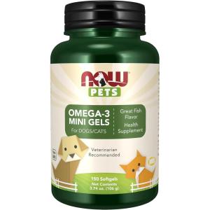 Now Pet Health, Omega 3 Mini Gels Supplement, Formulated for Cats & Dogs, NASC Certified, 150 Softgels
