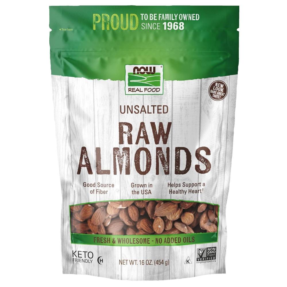 imageNOW Foods Almonds Raw and Unsalted Source of Protein Grown in the USA 16Ounce Packaging May Vary1 Pound Pack of 1