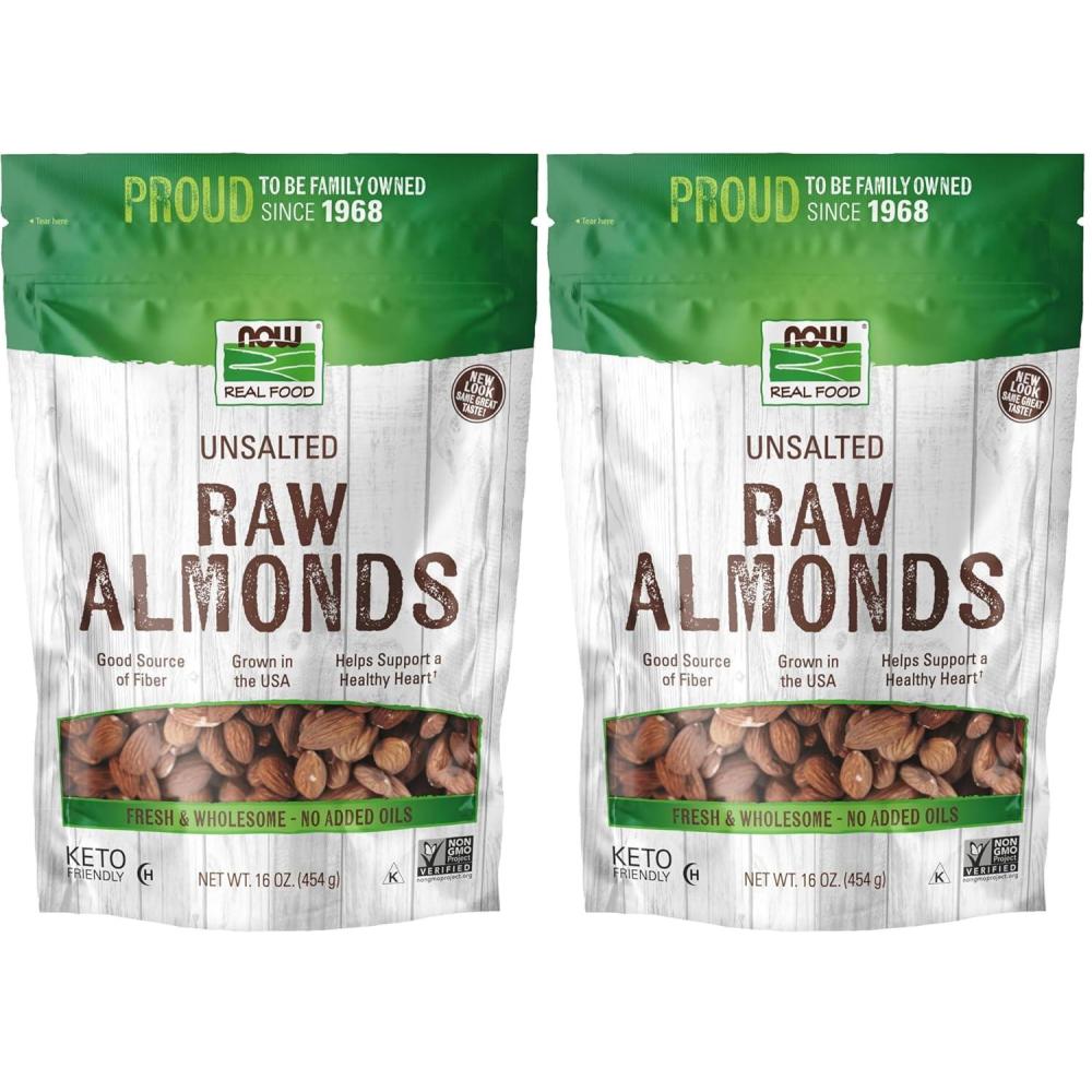 imageNOW Foods Almonds Raw and Unsalted Source of Protein Grown in the USA 16Ounce Packaging May Vary1 Pound Pack of 2