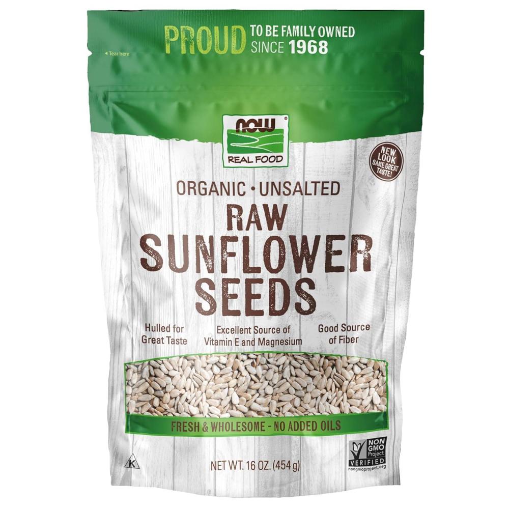 imageNOW Foods Certified Organic Sunflower Seeds Raw and Unsalted Source of Fiber and Vitamin E Hulled for Great Taste Certified NonGMO 16Ounce Packaging May Vary16 Ounce