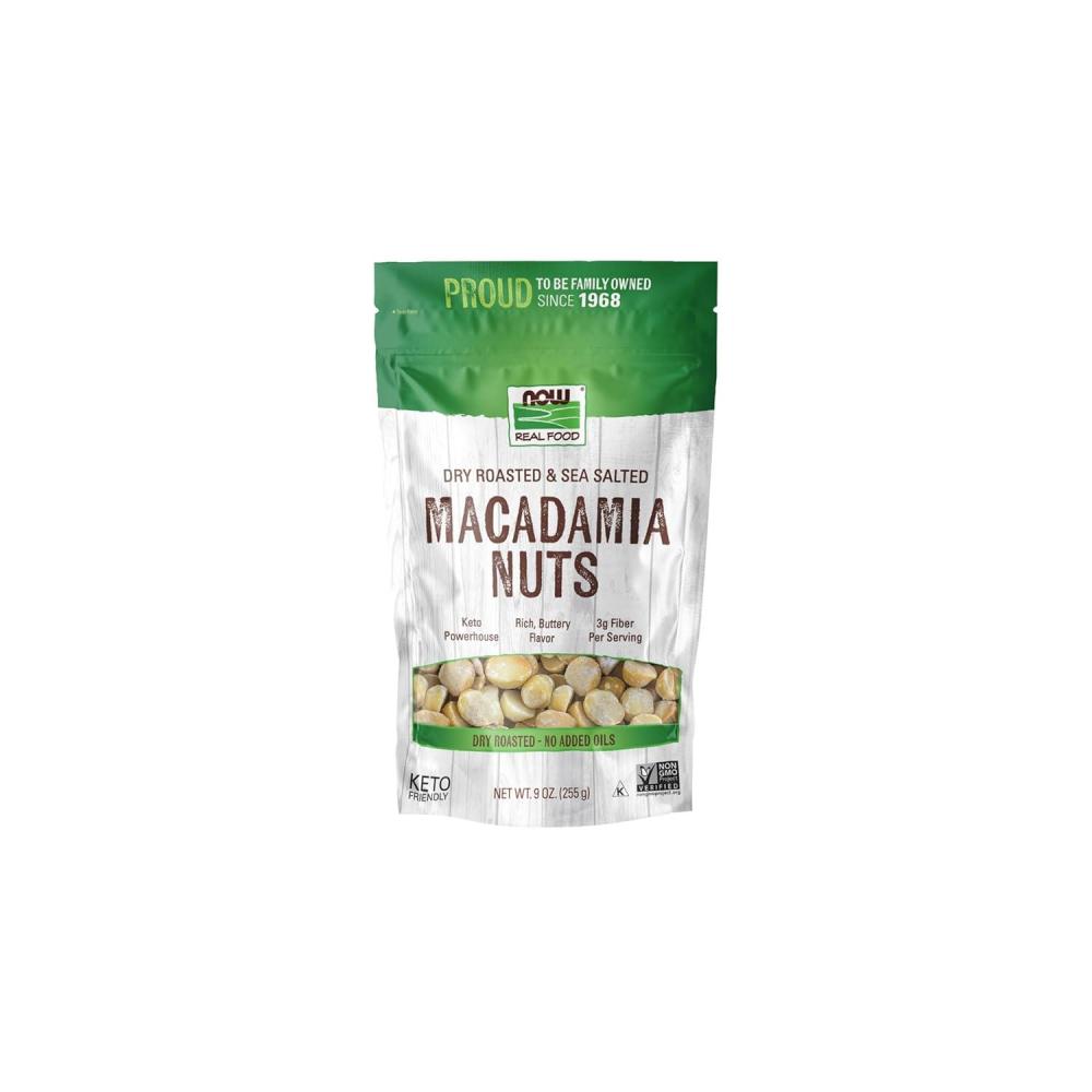 imageNOW Foods Macadamia Nuts Dry Roasted with Sea Salt Source of Fiber GlutenFree and Certified NonGMO 9Ounce Packaging May Vary