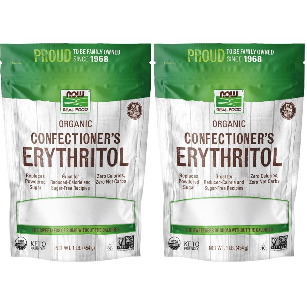imageNOW Foods Organic Confectioners Erythritol Powder Replacement for Powdered Sugar Zero Calories 1Pound Packaging May Vary16 Ounce Pack of 2