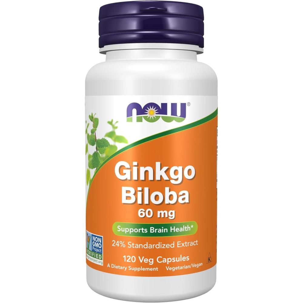 imageNOW Foods Supplements Ginkgo Biloba 60 mg 24 Standardized Extract NonGMO Project Verified 60 Veg Capsules120 Count Pack of 1