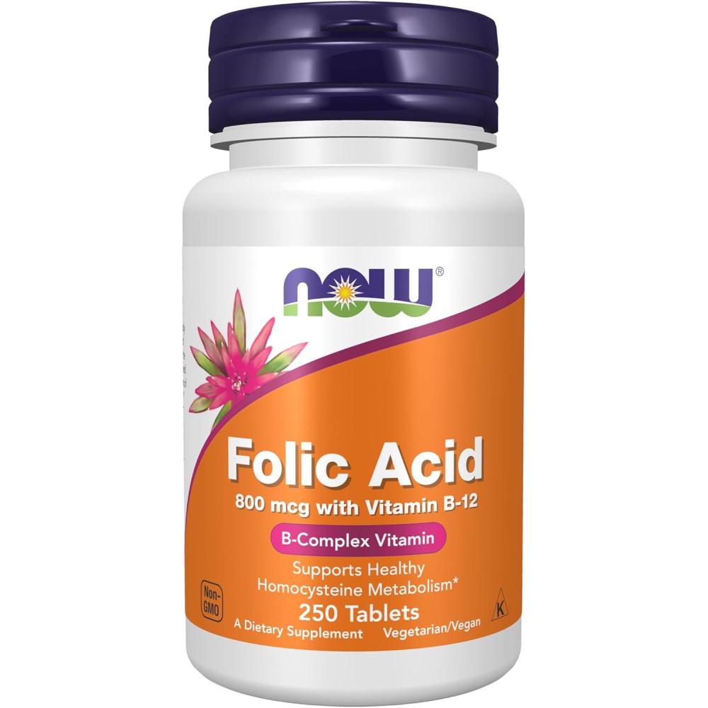 imageNOW Supplements Folic Acid 800 mcg  B12 Cyanocobalamin 25 mcg B Complex Vitamin 250 Tablets250 Count Pack of 1
