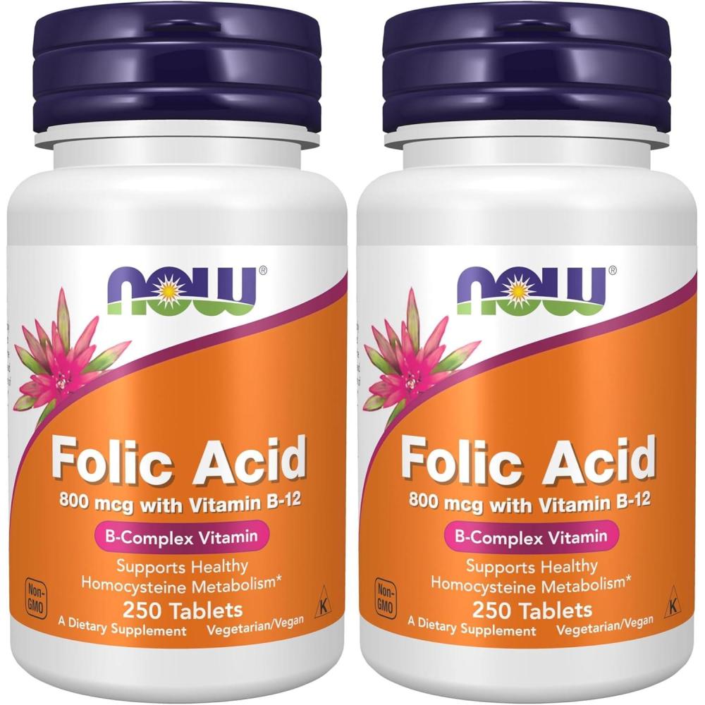 imageNOW Supplements Folic Acid 800 mcg  B12 Cyanocobalamin 25 mcg B Complex Vitamin 250 Tablets250 Count Pack of 2