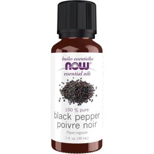 NOW Essential Oils, Black Pepper Oil, Spicy Aromatherapy Scent, Steam Distilled, 100% Pure, Vegan, Child Resistant Cap, 1-Ounce