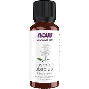 NOW Essential Oils, Jasmine Absolute Oil Blend, 7.5% Blend of Pure Jasmine Absolute Oil in Pure Jojoba Oil, Romantic Aromatherapy Scent, Vegan, Child Resistant Cap, 1-Ounce