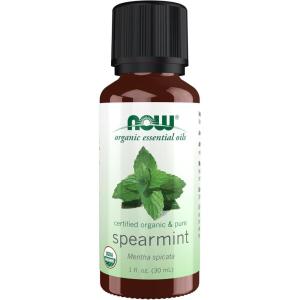 NOW Essential Oils, Organic Spearmint Oil, Stimulating Aromatherapy Scent, Steam Distilled, 100% Pure, Vegan, Child Resistant Cap, 1-Ounce