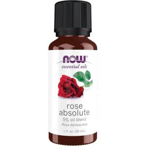 NOW Essential Oils, Rose Absolute, 5% Blend of Pure Rose Absolute Oil in Pure Jojoba Oil, Romantic Aromatherapy Scent, Vegan, Child Resistant Cap, 1-Ounce
