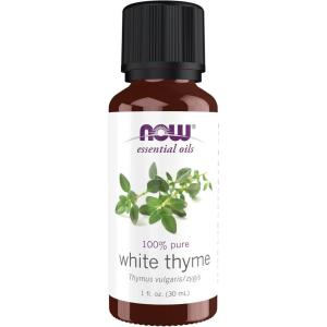 NOW Essential Oils, White Thyme Oil, Empowering Aromatherapy Scent, Steam Distilled, 100% Pure, Vegan, Child Resistant Cap, 1-Ounce(Basil)