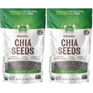 NOW Foods, Organic Black Chia Seeds, Non-GMO, Source of Healthy Fatty Acids and Fiber, 12-Ounce (Packaging May Vary)(12 Fl Oz (Pack of 2))