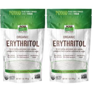 NOW Foods, Organic Erythritol, Pleasant Sweetner for Reduced-Calorie and Sugar-Free Recipes, Zero-Calorie, Low Glycemic Impact, 1-Pound (Packaging May Vary)(16 Ounce (Pack of 2))