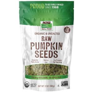 NOW Foods, Organic Pumpkin Seeds, Raw and Unsalted, Excellent Source of Protein and Iron, Certified Non-GMO, Keto-Friendly Snack, 12-Ounce (Packaging May Vary)(12 Ounce)