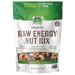 NOW Foods, Raw Energy Nut Mix, Unsalted Mix of Raisins, Walnuts, Peacans, Almonds, Pumpkin Seeds and Cashews, Great-Tasting, Source of Iron, 16-Ounce (Packaging May Vary)(16 Ounce (Pack of 1))