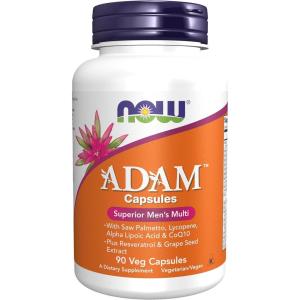 NOW Foods Supplements, ADAM™ Men’s Multivitamin with Saw Palmetto, Lycopene, Alpha Lipoic Acid and CoQ10, Plus Natural Resveratrol & Grape Seed Extract, 90 Veg Capsules