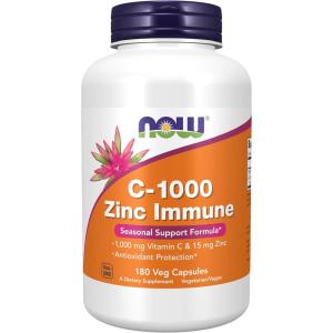 NOW Foods Supplements, C-1000 & Zinc Immune, Seasonal Support Formula*, Antioxidant Protection*, 90 Veg Capsules(180 Count (Pack of 1))