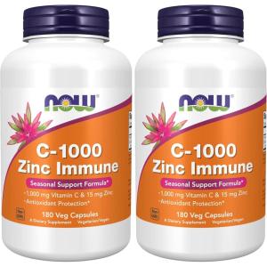 NOW Foods Supplements, C-1000 & Zinc Immune, Seasonal Support Formula*, Antioxidant Protection*, 90 Veg Capsules(180 Count (Pack of 2))