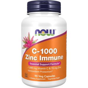 NOW Foods Supplements, C-1000 & Zinc Immune, Seasonal Support Formula*, Antioxidant Protection*, 90 Veg Capsules(90 Count (Pack of 1))