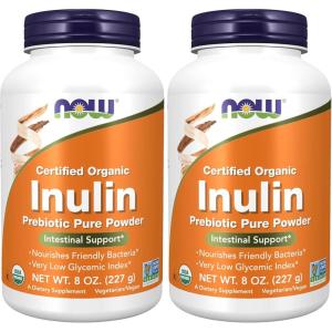 NOW Foods Supplements, Inulin Prebiotic Pure Powder, Certified Organic, Non-GMO Project Verified, Intestinal Support*, 8-Ounce(8 Ounce (Pack of 2))
