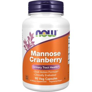NOW Foods Supplements, Mannose Cranberry, Dual Action Formula*, Clinically Evaluated, Urinary Tract Health*, 90 Veg Capsules(90 count (Pack of 1))