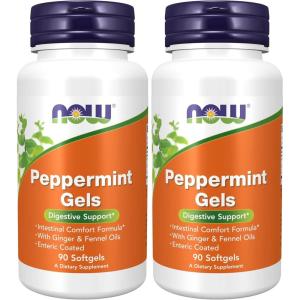 NOW Foods Supplements, Peppermint Gels with Ginger & Fennel Oils, Enteric Coated, Digestive Support*, 90 Softgels(90 Count (Pack of 2))