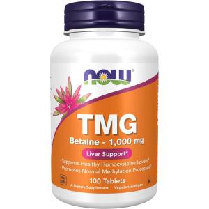 NOW Foods Supplements, TMG Betaine (Trimethylglycine) 1,000 mg, Liver Support*, 100 Tablets