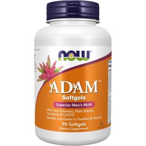 NOW Supplements, ADAM™ Men’s Multivitamin with Saw Palmetto, Plant Sterols, Lycopene & CoQ10, 90 Softgels(90 Count (Pack of 1))