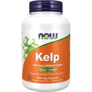 NOW Supplements, Kelp 325 mcg of Natural Iodine, Supports Healthy Thyroid Function*, Super Green, 250 Veg Capsules(250 Count (Pack of 1))