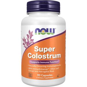 NOW Foods Supplements, Super Colostrum 500 mg, Naturally occurring Immunoglobulins with ImmunEnhancer™, Olive Leaf Extract and Astragalus Root, 90 Veg Capsules