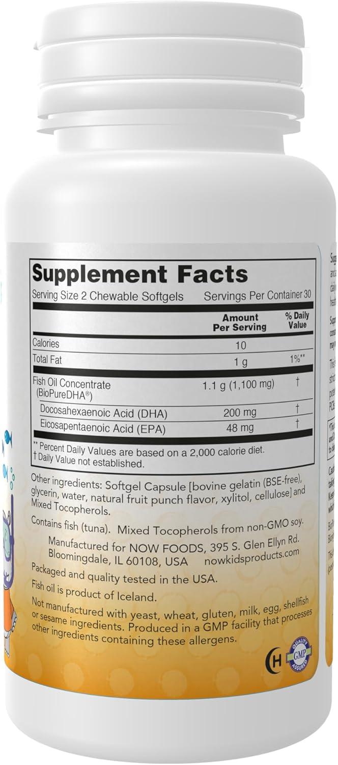 imageNOW Foods Supplements DHA Kids 100 mg Supports Brain Health Fruit Flavor 60 Chewable Softgels packaging may vary