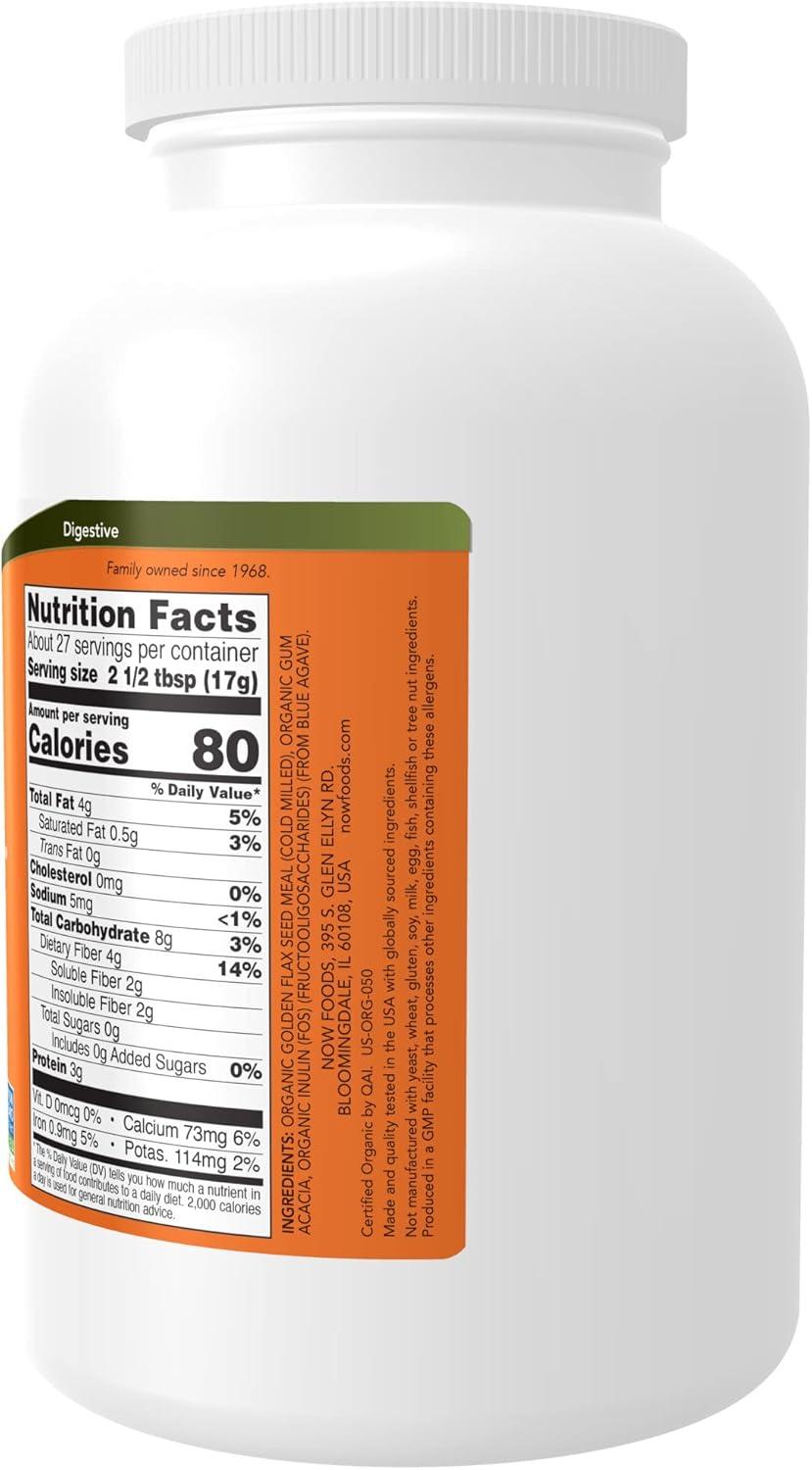 imageNOW Supplements Fiber3 Certified Organic NonGMO Project Verified Psyllium Free with Organic Golden Flax Meal Acacia amp Inulin 16Ounce