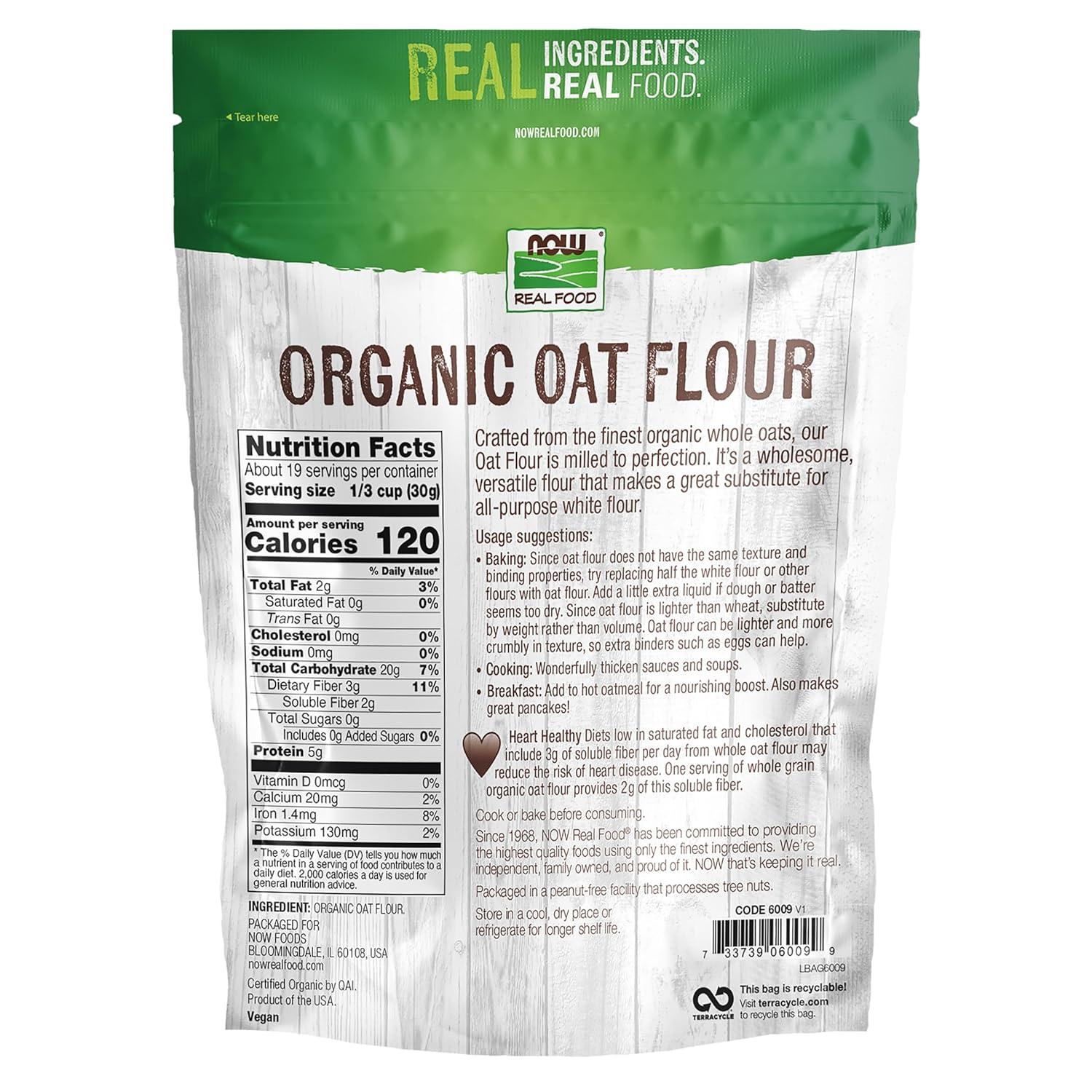 imageNOW Real Food Organic Oat Flour Whole Grain Good Source of Fiber Wholesome Alternative to White Flour 20Ounce