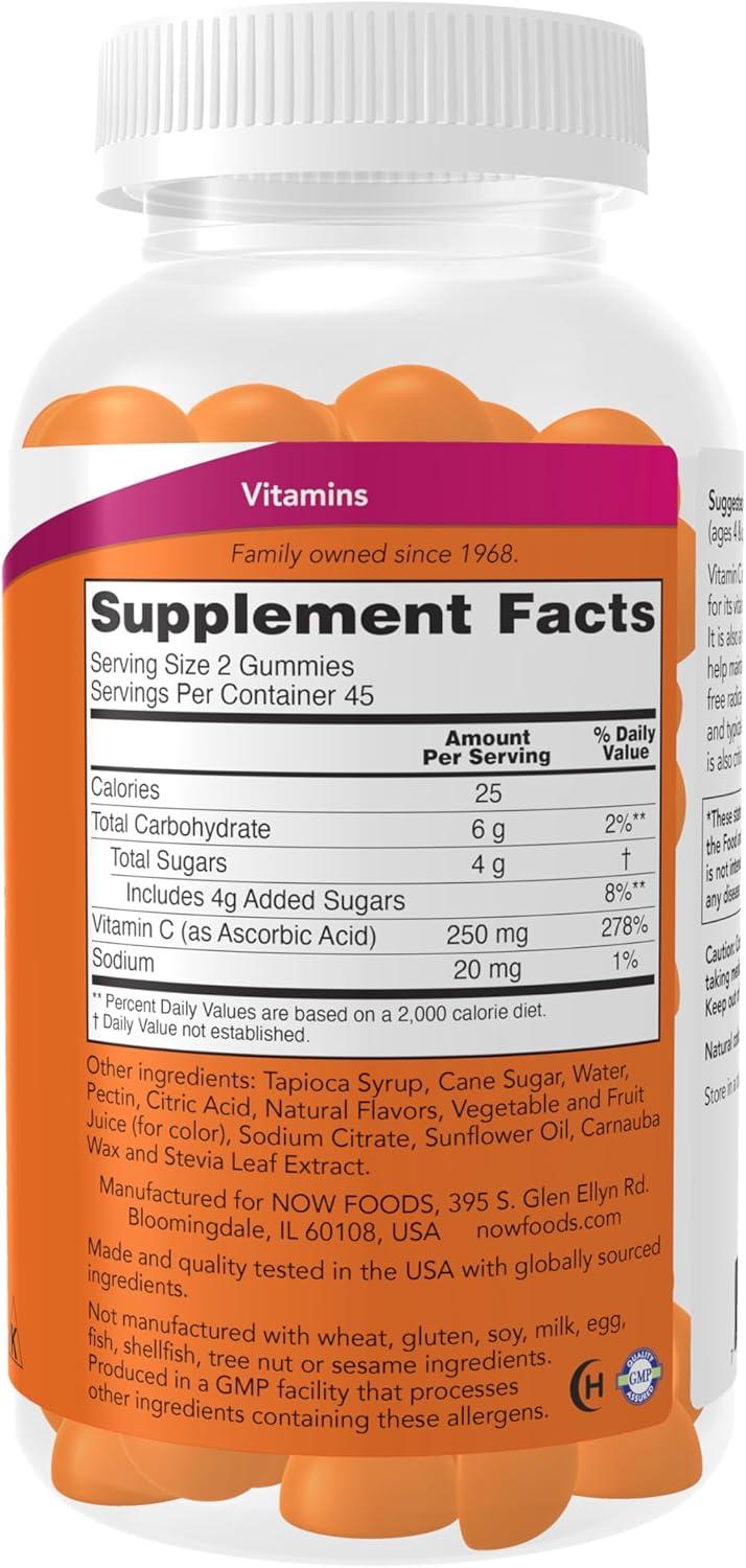 imageNow Supplements Vitamin C Gummies 250 mg Immune System and Antioxidant Support Collagen Production Orange Flavor Vegetarian Adult amp Kids Ages 4 90 Gummies