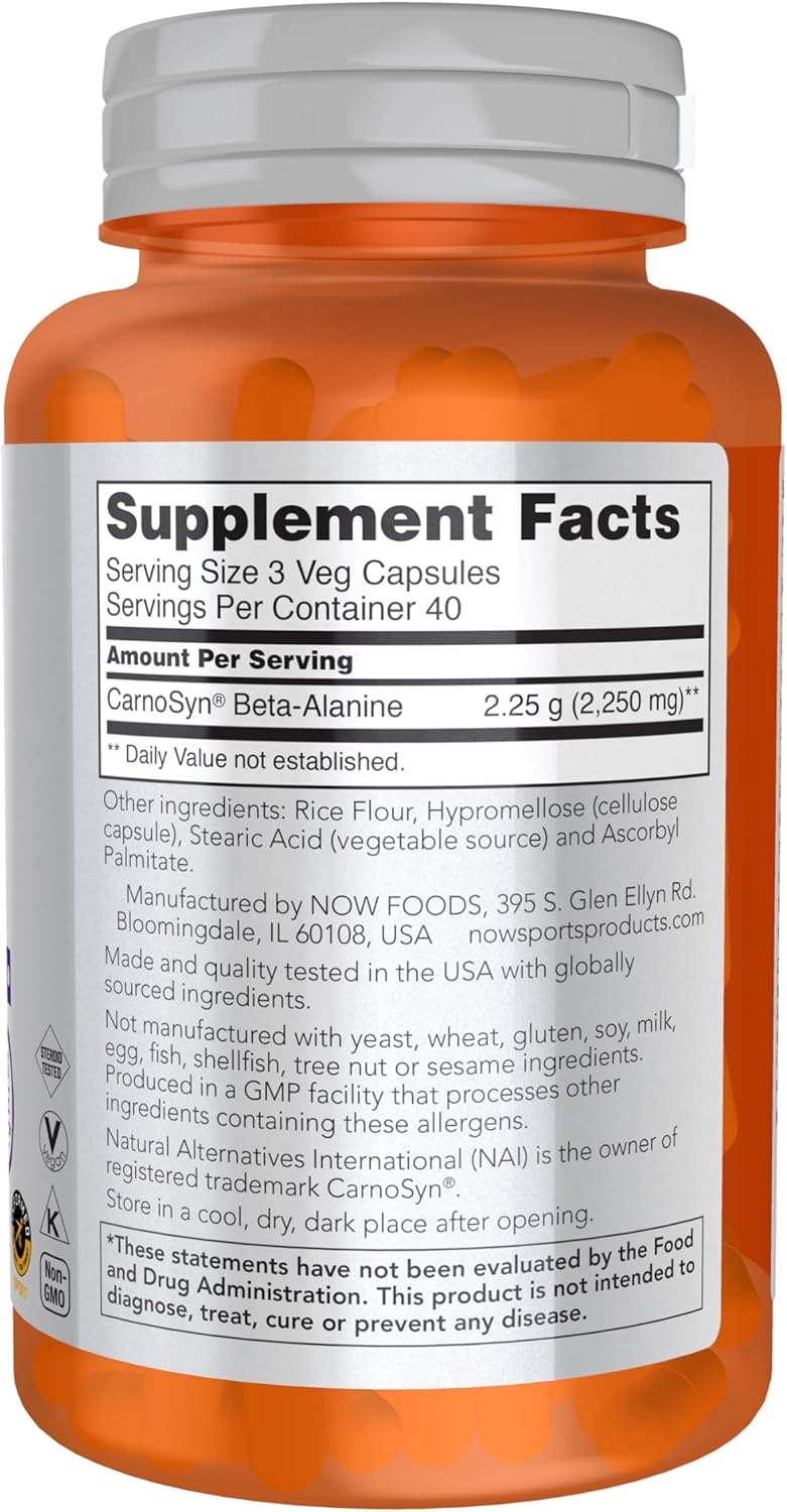imageNOW Foods Sports Nutrition BetaAlanine 750 mg Delays Muscle Fatigue Endurance 120 Veg Capsules120 Count Pack of 1