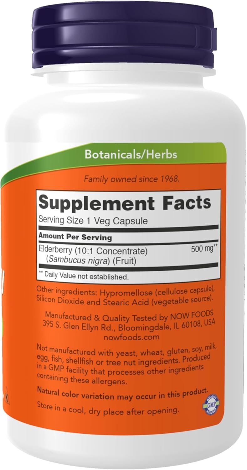 image:imageNOW Foods Supplements Elderberry Sambucus nigra500 mg 101 Concentrate 60 Veg Capsules120 Count Pack of 1