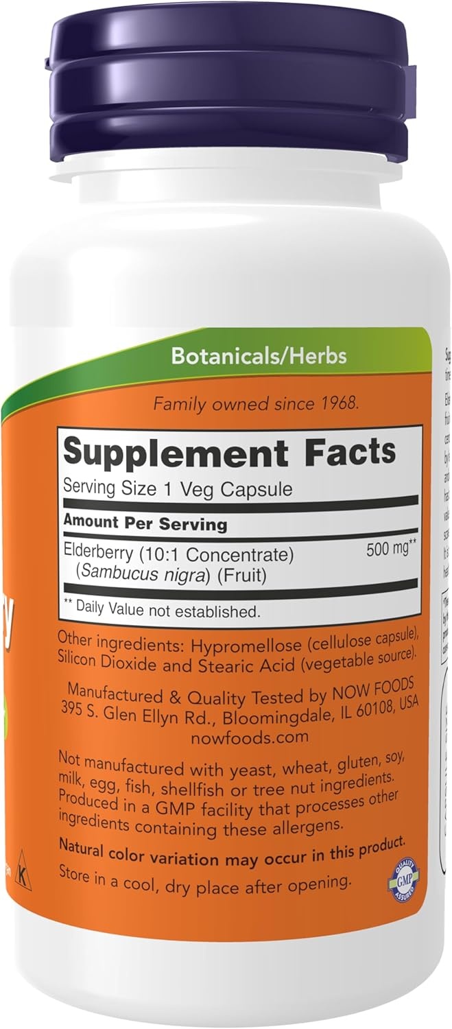 image:imageNOW Foods Supplements Elderberry Sambucus nigra500 mg 101 Concentrate 60 Veg Capsules60 Count Pack of 1